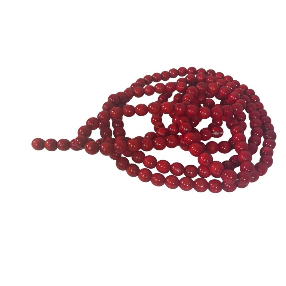 Red Wood Bead Garland 9 ft Strand Cranberry Burgundy Christmas Holiday